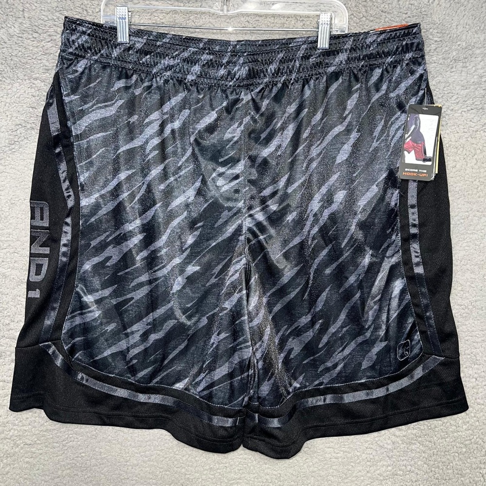 NWT AND1 Shorts Men's Sz‎ 2XL XXL Black Gray Elastic Waist Athletic Department